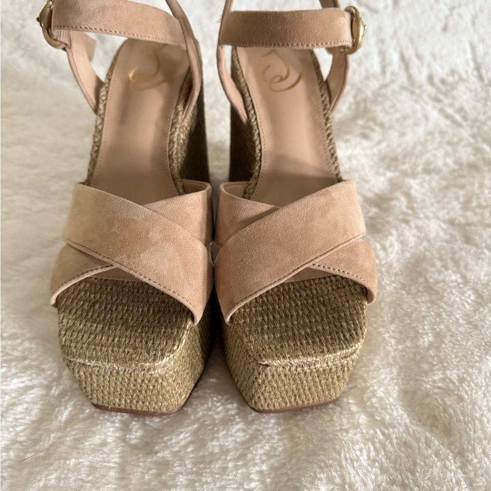 Sam Edelman Beige Wedges with Ankle Strap - Picture 3 of 6